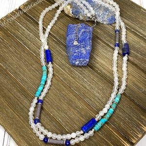Selenite Turquoise Lapis Lazuli Necklace 925 Sterling Silver